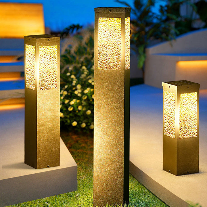 Modern Minimalist Waterproof Metal & Glass Diamond-Textured Pillar 1-Light Outdoor Light For Garden & Outdoor Patio | Kalsten