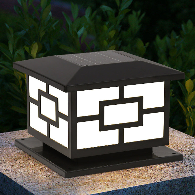 Contemporary Industrial ABS Cube LED Waterproof Solar Post Lamp For Outdoor Patio | Kalsten