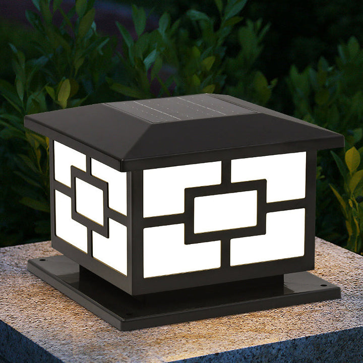 Contemporary Industrial ABS Cube LED Waterproof Solar Post Lamp For Outdoor Patio | Kalsten