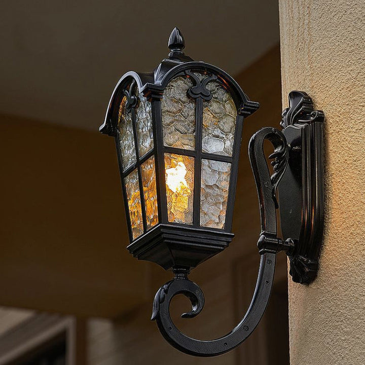 Traditional European Quadrilateral Lace Aluminum Printed Glass 1-Light Outdoor Wall Sconce Lamp For Garden | Kalsten