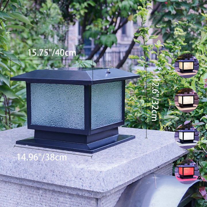 Modern Minimalist Solar Waterproof Rectangular Diamond Stripe Glass Shade Aluminum Frame LED Post Head Light For Garden | Kalsten