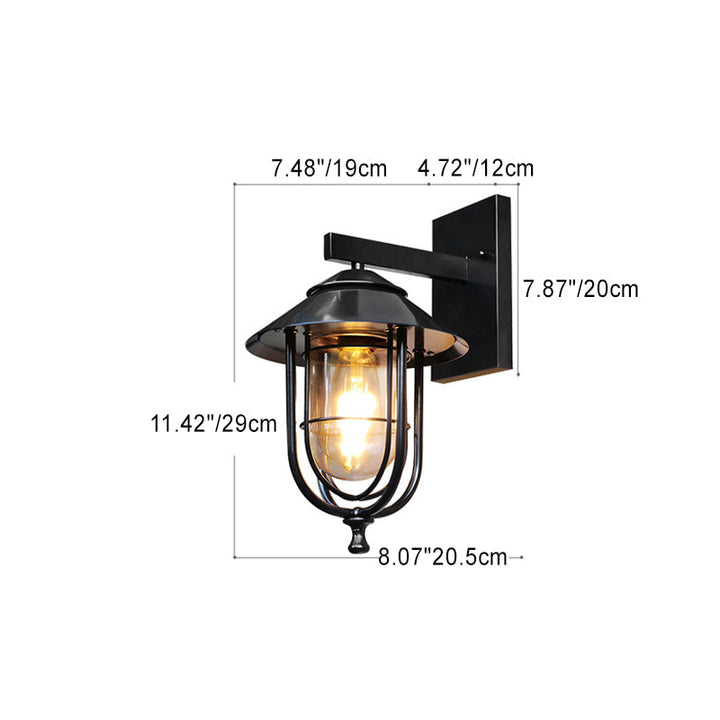 Traditional Vintage Birdcage Iron Glass 1-Light Wall Sconce Lamp For Outdoor Patio | Kalsten