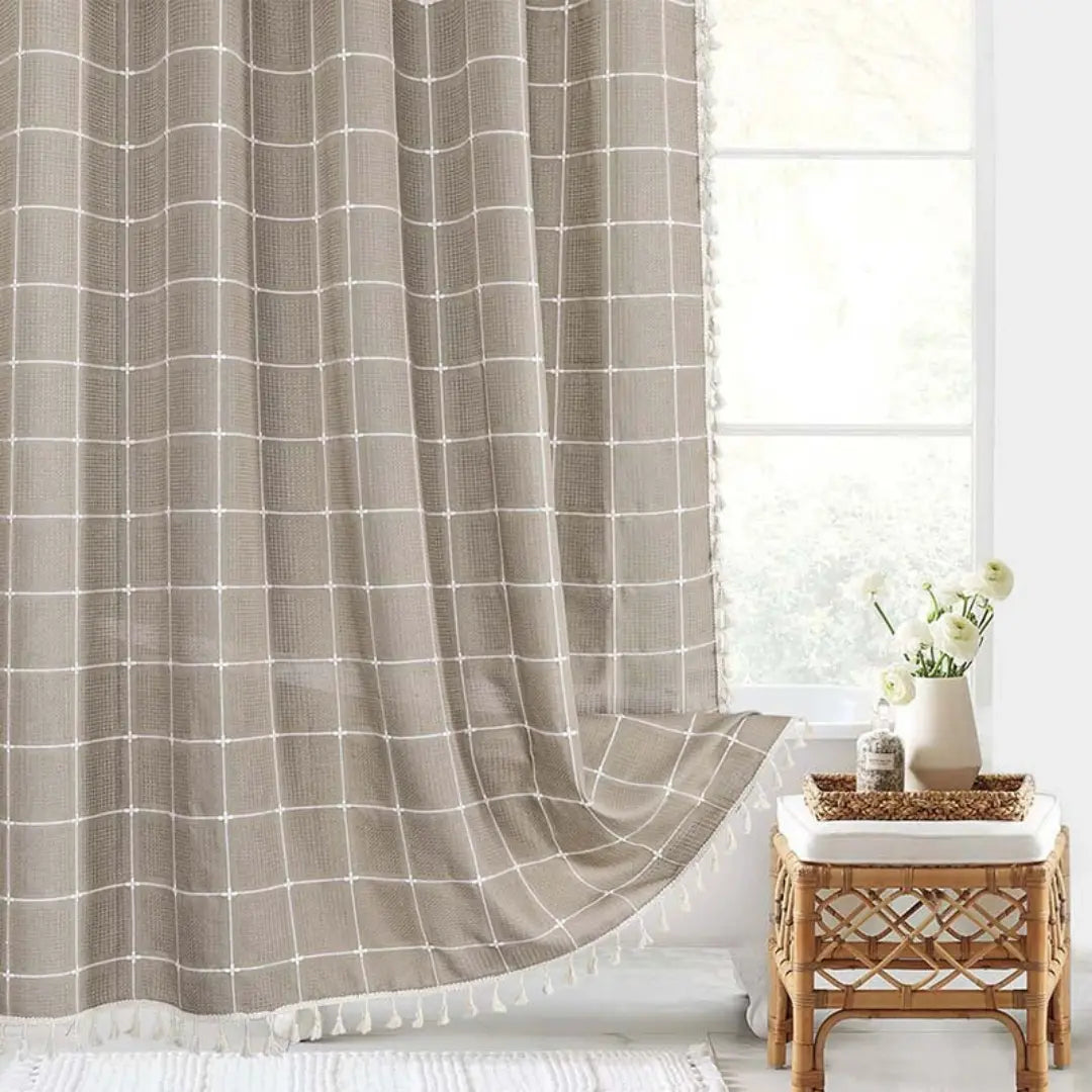 Kalsten | Boho-Linen Shower Curtain with Tassels