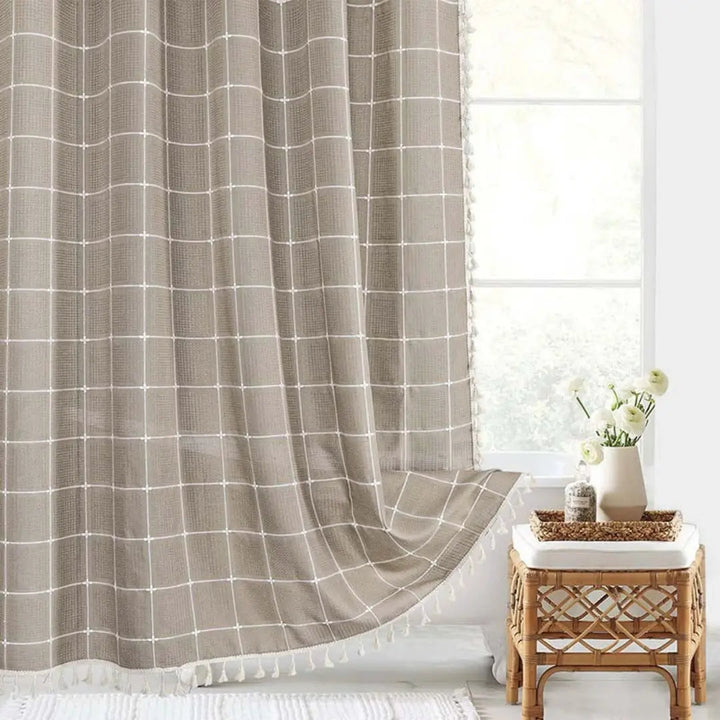 Kalsten | Boho-Linen Shower Curtain with Tassels