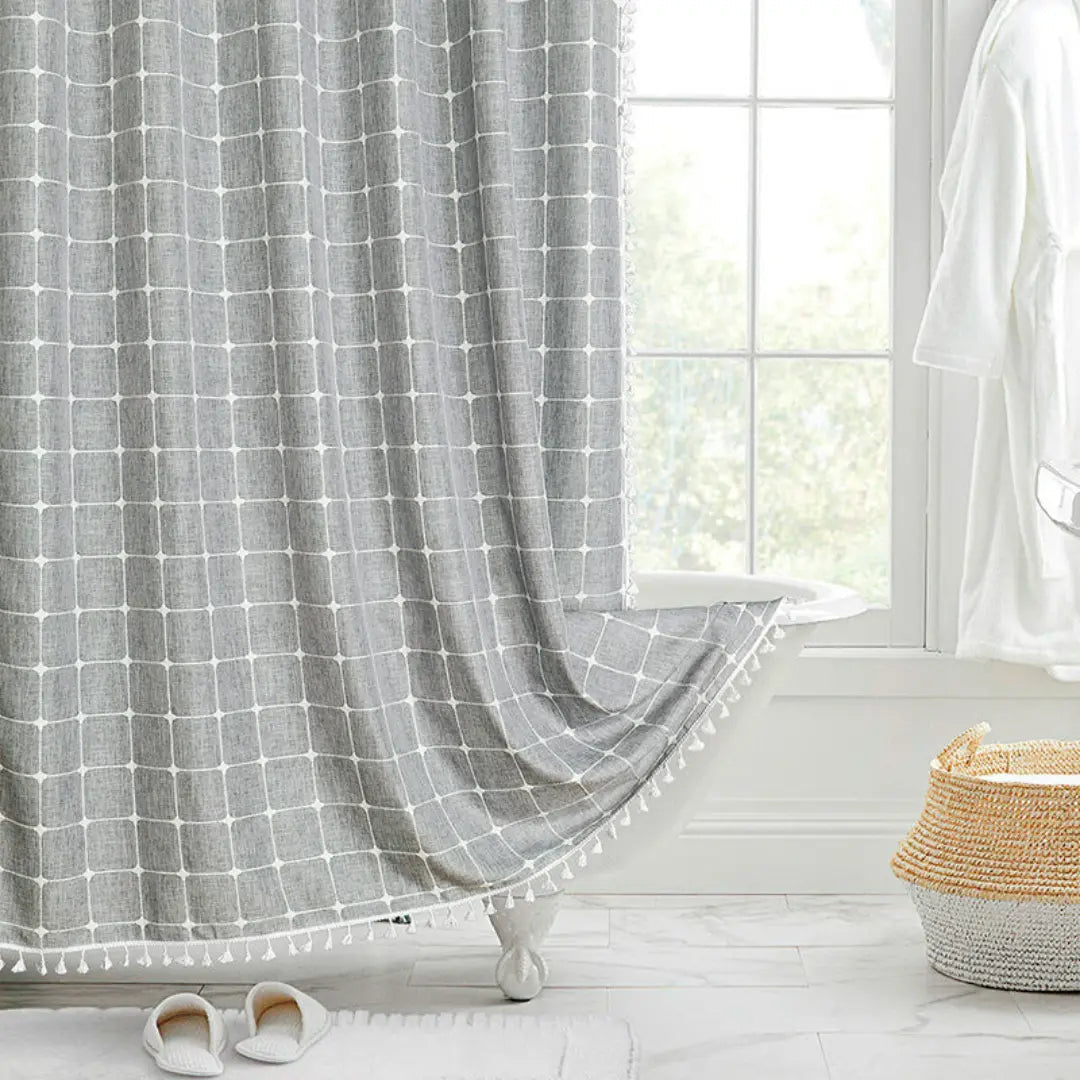Kalsten | Boho-Linen Shower Curtain with Tassels