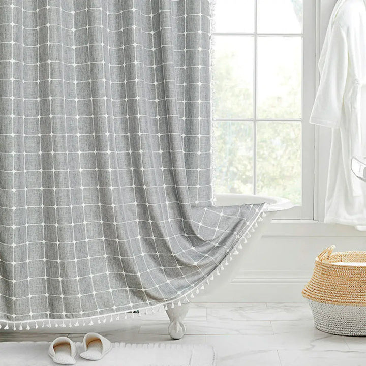 Kalsten | Boho-Linen Shower Curtain with Tassels