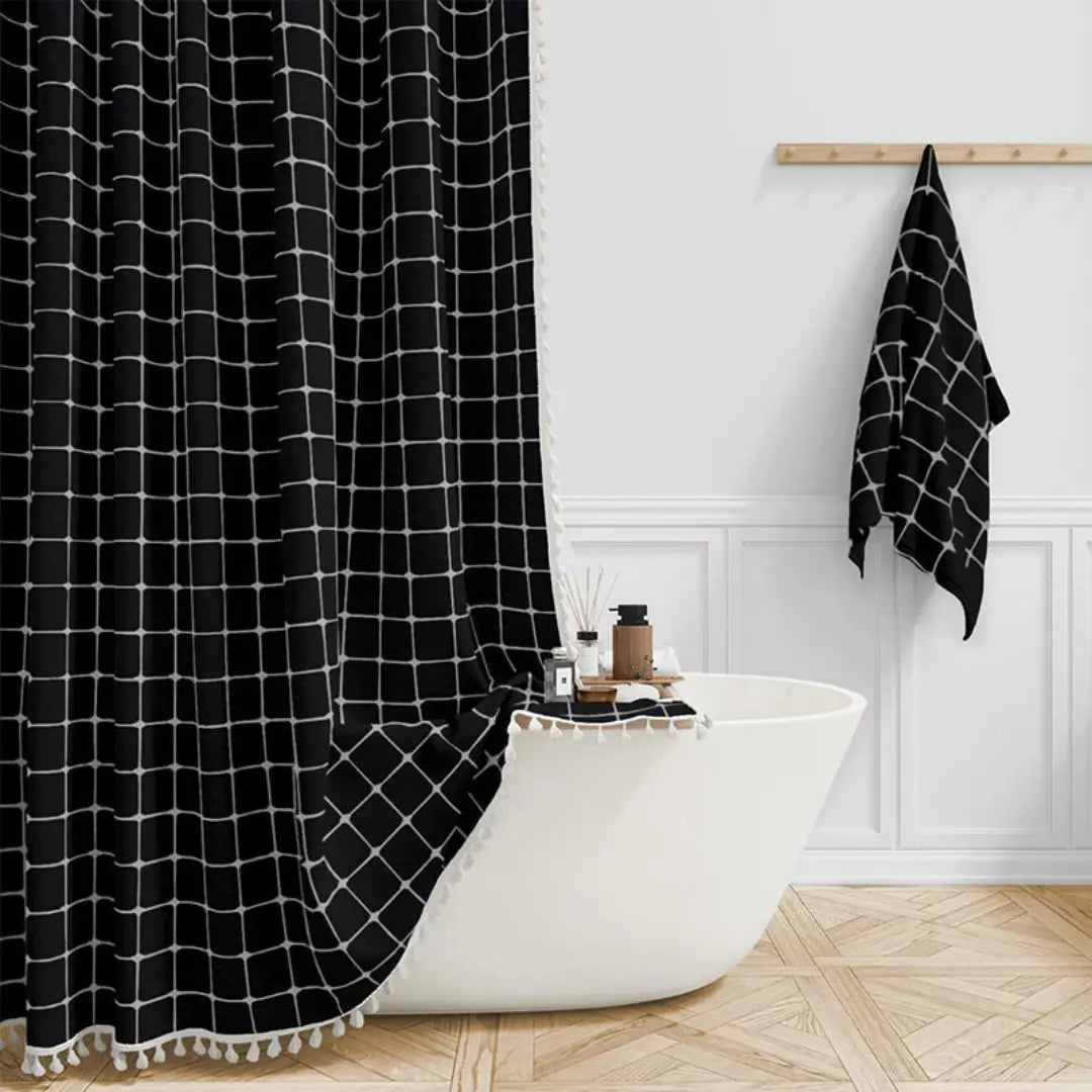 Kalsten | Bohemian linen shower curtain with tassels & waterproof design