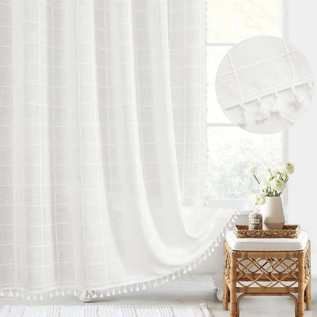 Kalsten | Boho-Linen Shower Curtain with Tassels