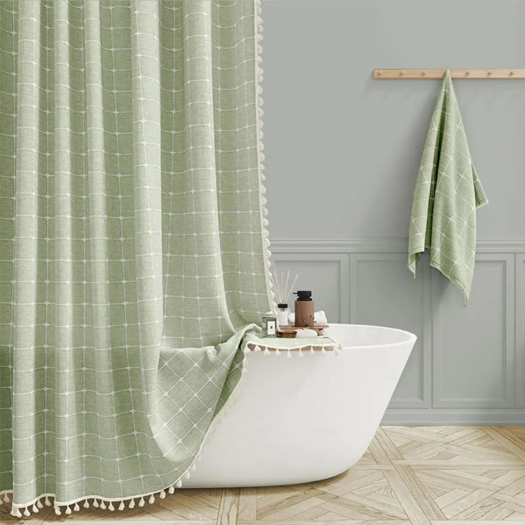 Kalsten | Boho-Linen Shower Curtain with Tassels