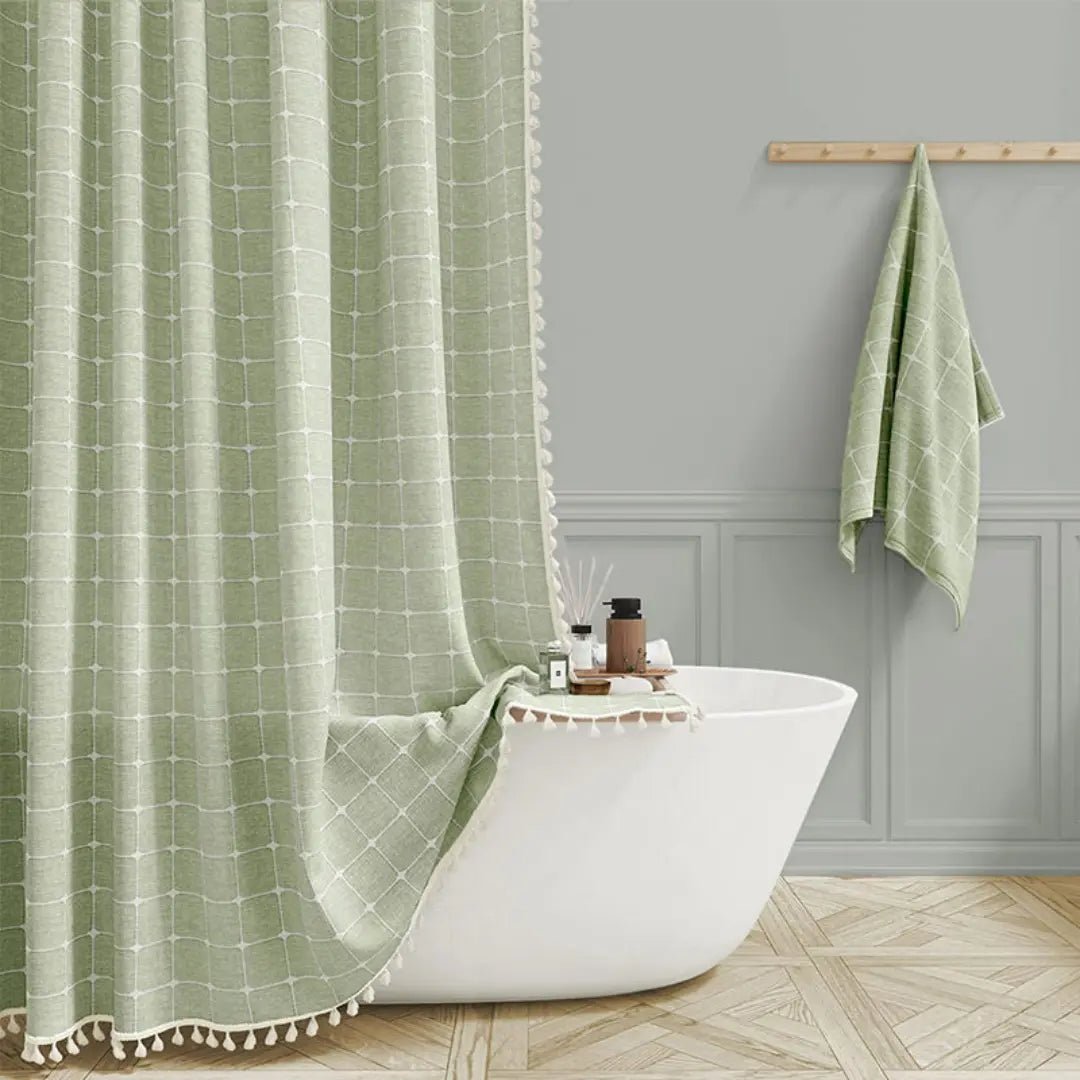 Kalsten | Bohemian linen shower curtain with tassels & waterproof design