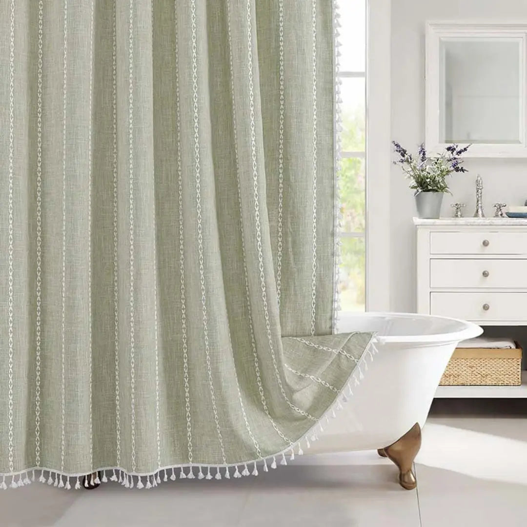 Kalsten | Boho-Linen Shower Curtain with Tassels