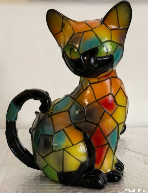 Stained glass cat-shaped table lamp with LED lighting – 30-36 cm | Kalsten