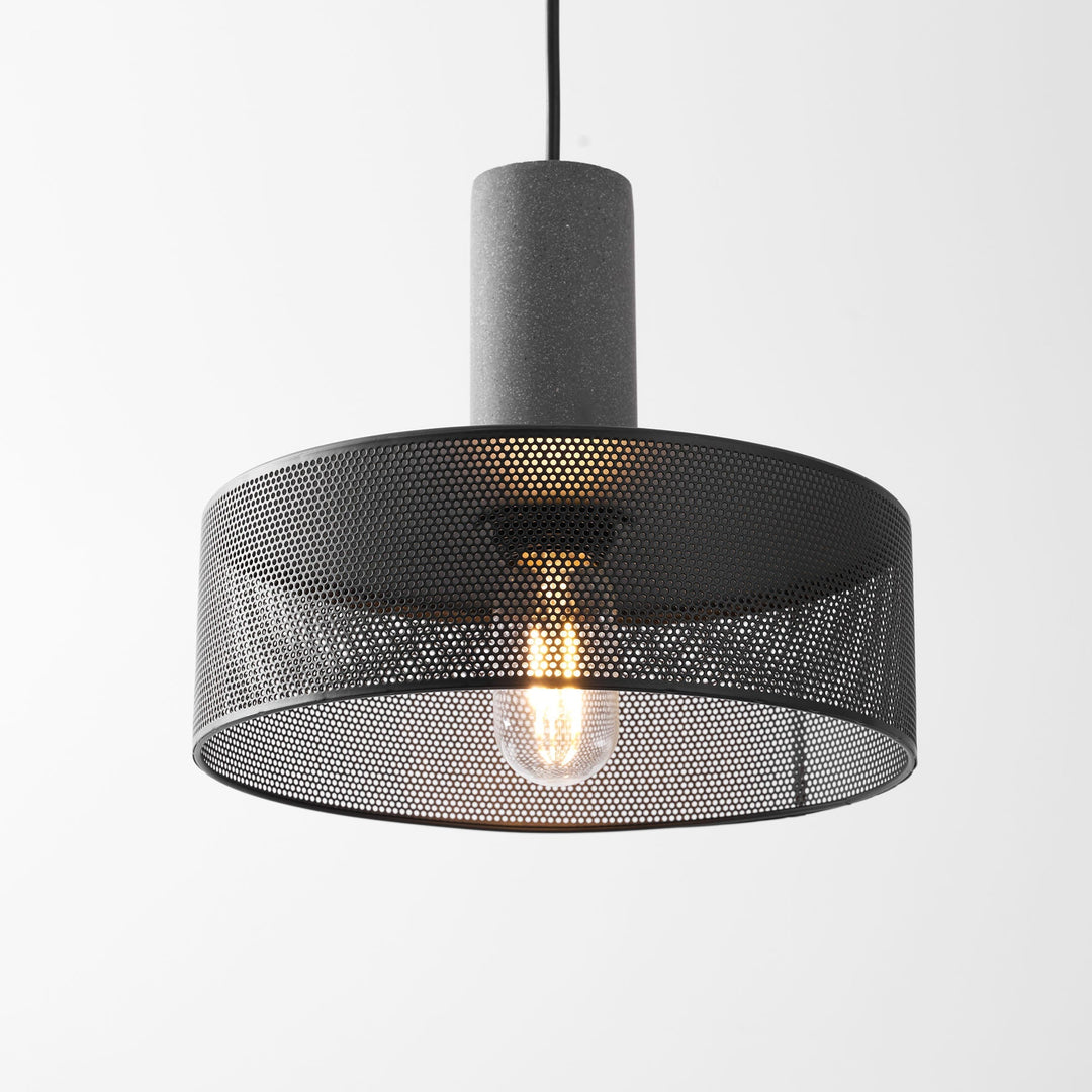 Pendant Light Cement Metal 9.8 in Adjustable Indoor Ceiling Lamp Black Grey Dining Kitchen Bedroom Accent | Kalsten