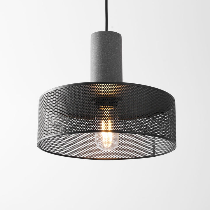 Pendant Light Cement Metal 9.8 in Adjustable Indoor Ceiling Lamp Black Grey Dining Kitchen Bedroom Accent | Kalsten