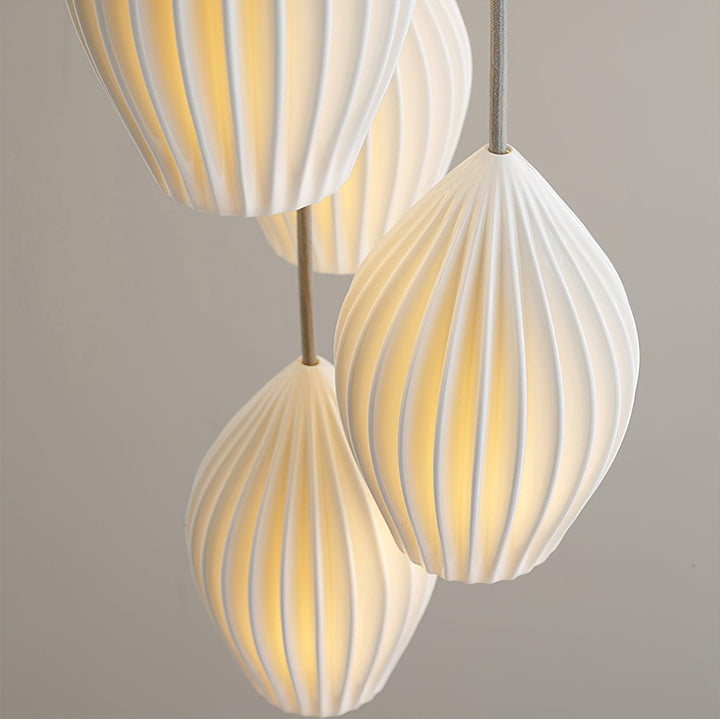 Pendant Light Ribbed Ceramic 5.1 in White Dining Room Hanging Ceiling Fixture E14 Modern Minimalist Kitchen Island Lighting | Kalsten
