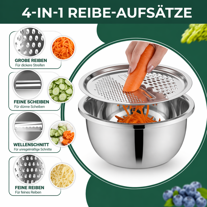 3-in-1 Mixing Bowl Set Stainless Steel with Grater and Sieve | Kalsten