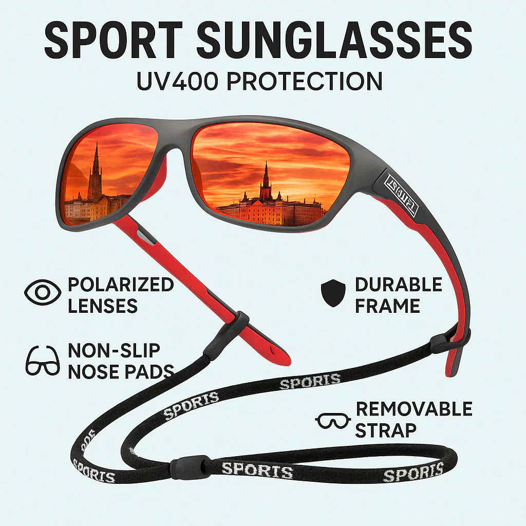 Kalsten | Mens Polarised Sports Sunglasses UK – UV400 Wrap Around Sunglasses for Cycling, Running & Outdoor Activities | Lightweight & Glare Protection