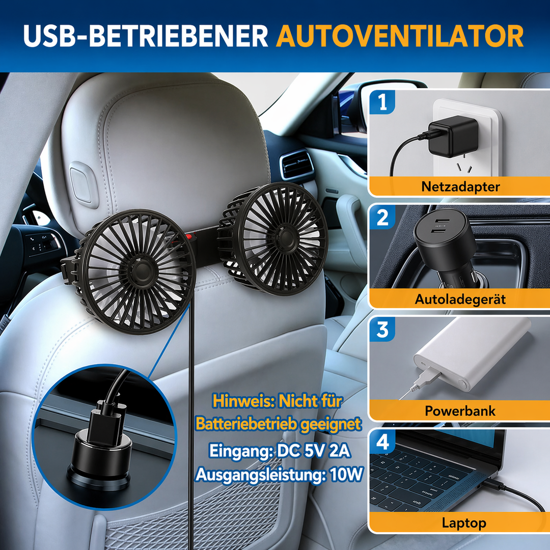 USB Fan for Car with 2 Heads | Kalsten