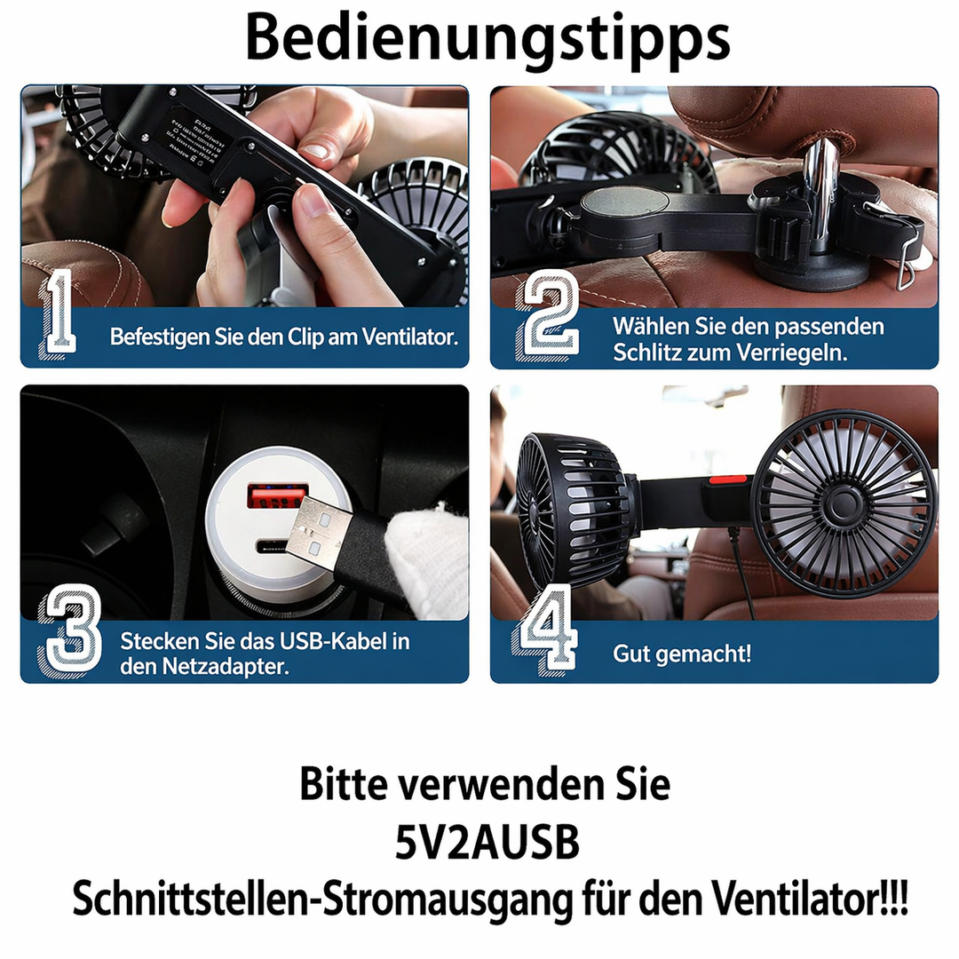 USB Fan for Car with 2 Heads | Kalsten