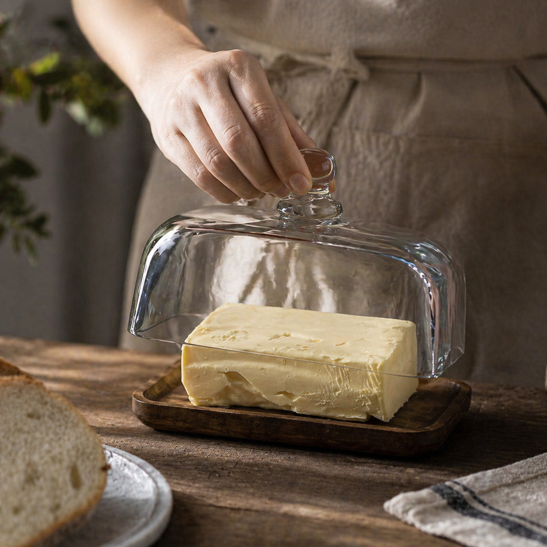ButterVault Butter dish with glass lid and wooden base | Kalsten