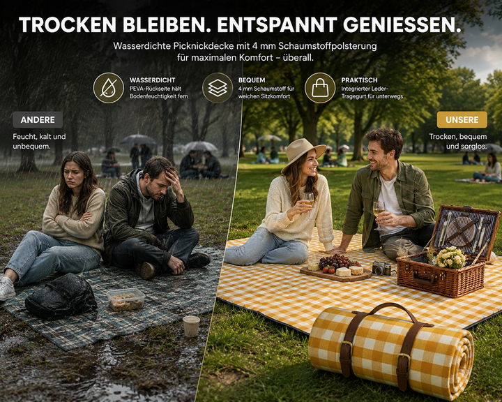 Picnic blanket water-repellent with leather carrying strap | Kalsten