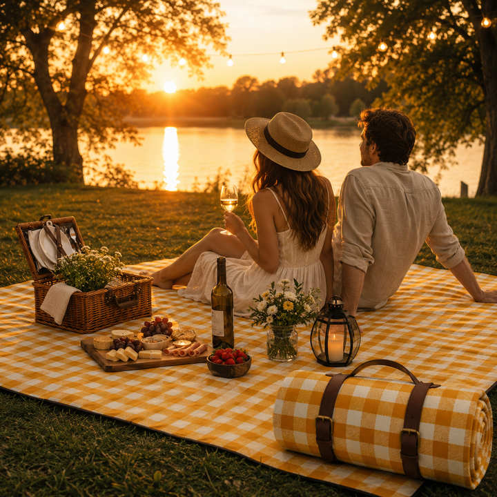 Picnic blanket water-repellent with leather carrying strap | Kalsten