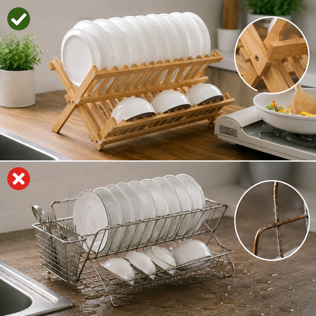 Bamboo drying rack with vertical compartments | Kalsten
