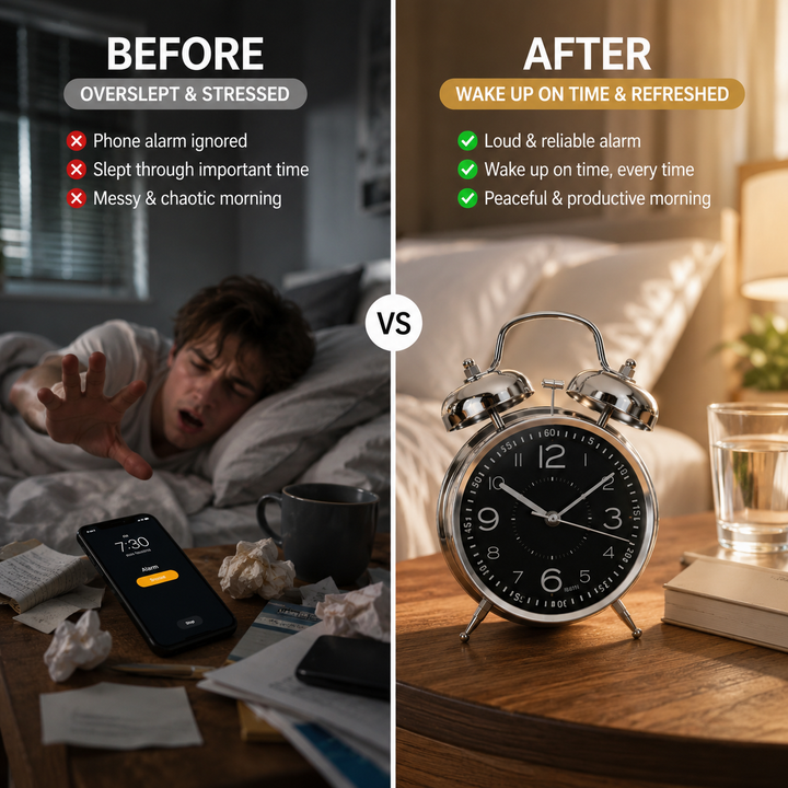 Retro Alarm Clock with Double Bell Silver Chrome | Kalsten