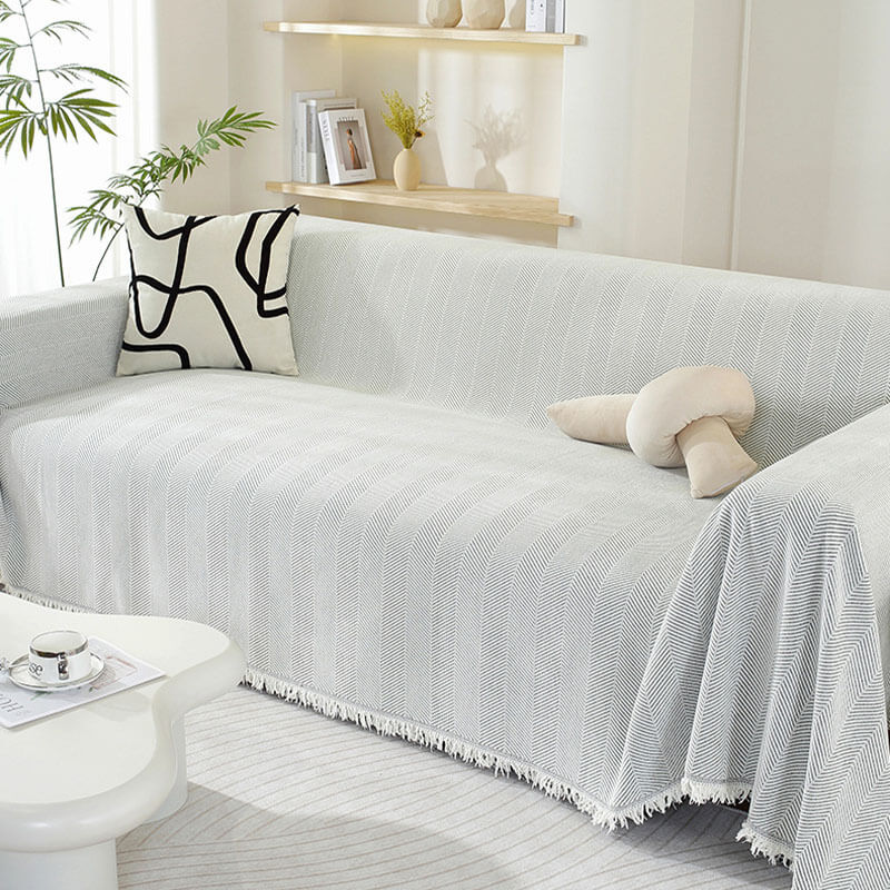 Kalsten | Chenille Blanket Herringbone Tassel Sofa Cover
