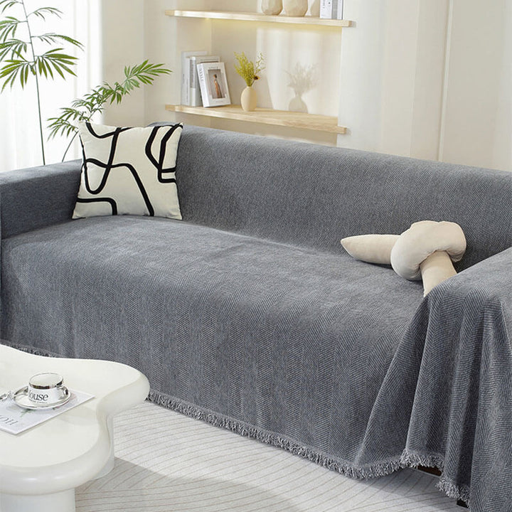Kalsten | Chenille Blanket Herringbone Tassel Sofa Cover