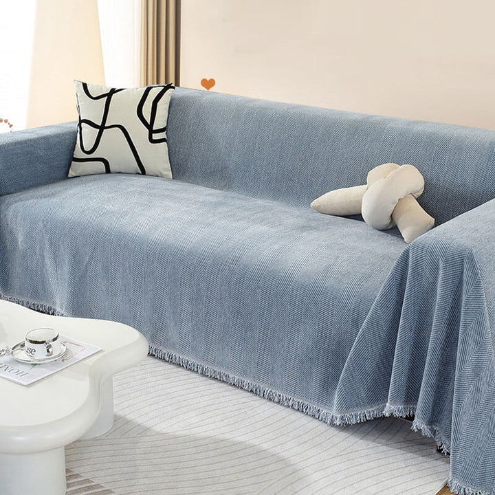 Kalsten | Chenille Blanket Herringbone Tassel Sofa Cover