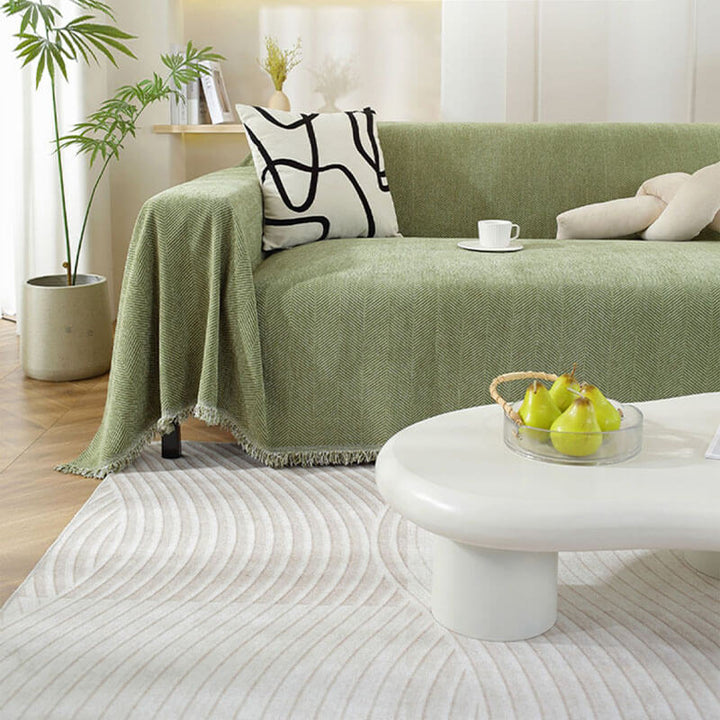 Kalsten | Chenille Blanket Herringbone Tassel Sofa Cover