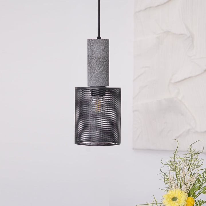 Pendant Light Cement Metal 9.8 in Adjustable Indoor Ceiling Lamp Black Grey Dining Kitchen Bedroom Accent | Kalsten