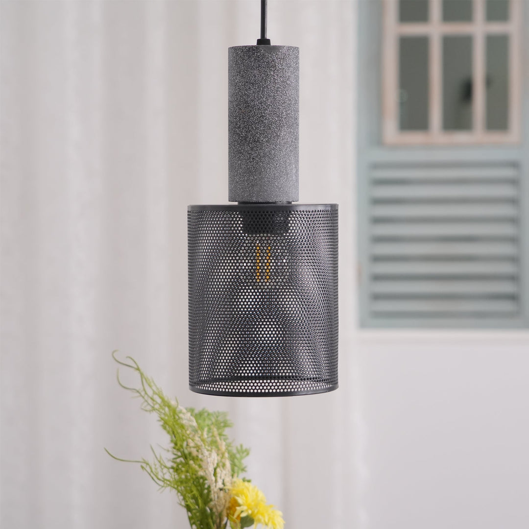 Pendant Light Cement Metal 9.8 in Adjustable Indoor Ceiling Lamp Black Grey Dining Kitchen Bedroom Accent | Kalsten