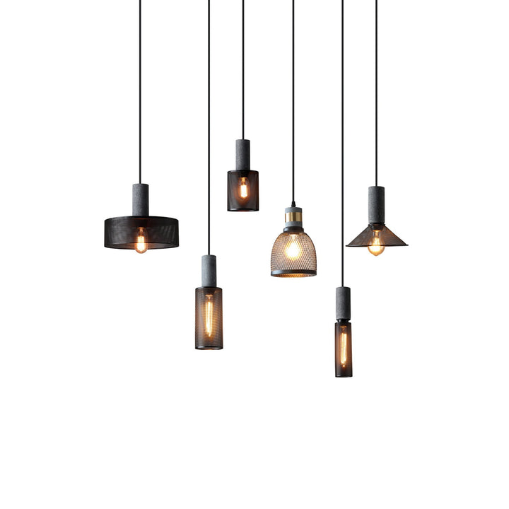 Pendant Light Cement Metal 9.8 in Adjustable Indoor Ceiling Lamp Black Grey Dining Kitchen Bedroom Accent | Kalsten