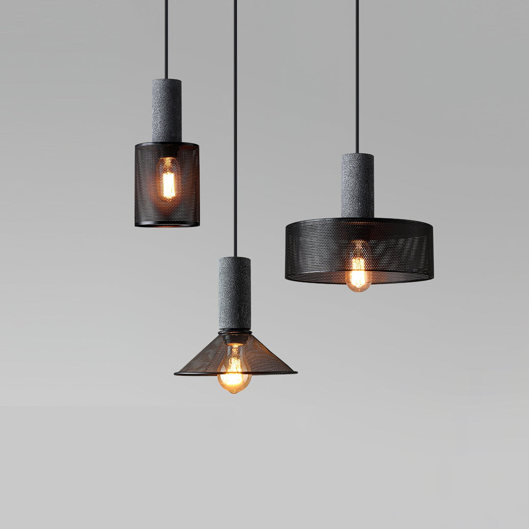 Pendant Light Cement Metal 9.8 in Adjustable Indoor Ceiling Lamp Black Grey Dining Kitchen Bedroom Accent | Kalsten