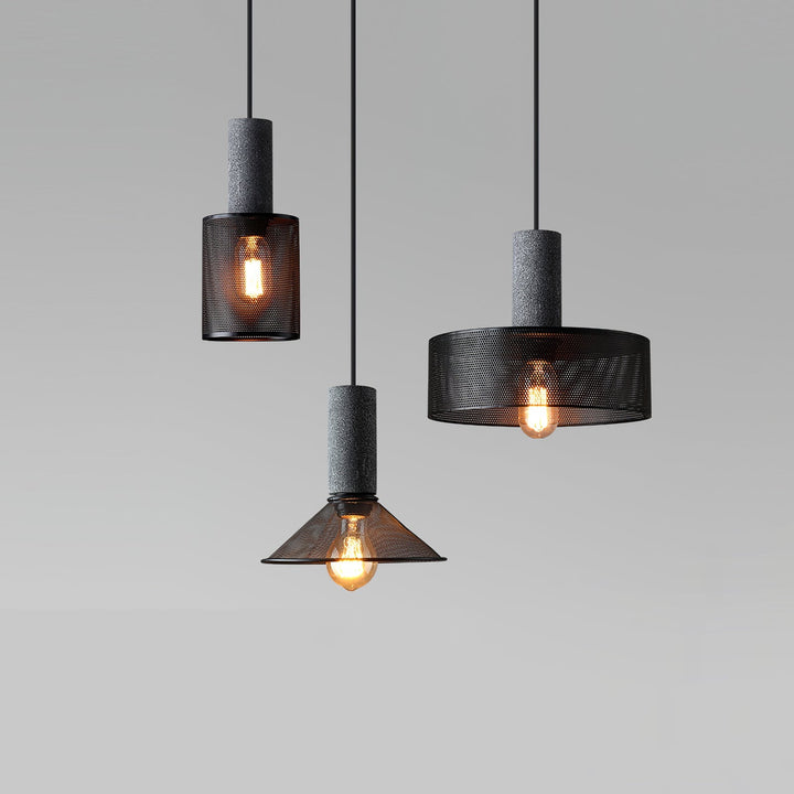 Pendant Light Cement Metal 9.8 in Adjustable Indoor Ceiling Lamp Black Grey Dining Kitchen Bedroom Accent | Kalsten