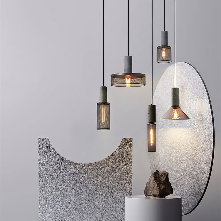 Pendant Light Cement Metal 9.8 in Adjustable Indoor Ceiling Lamp Black Grey Dining Kitchen Bedroom Accent | Kalsten