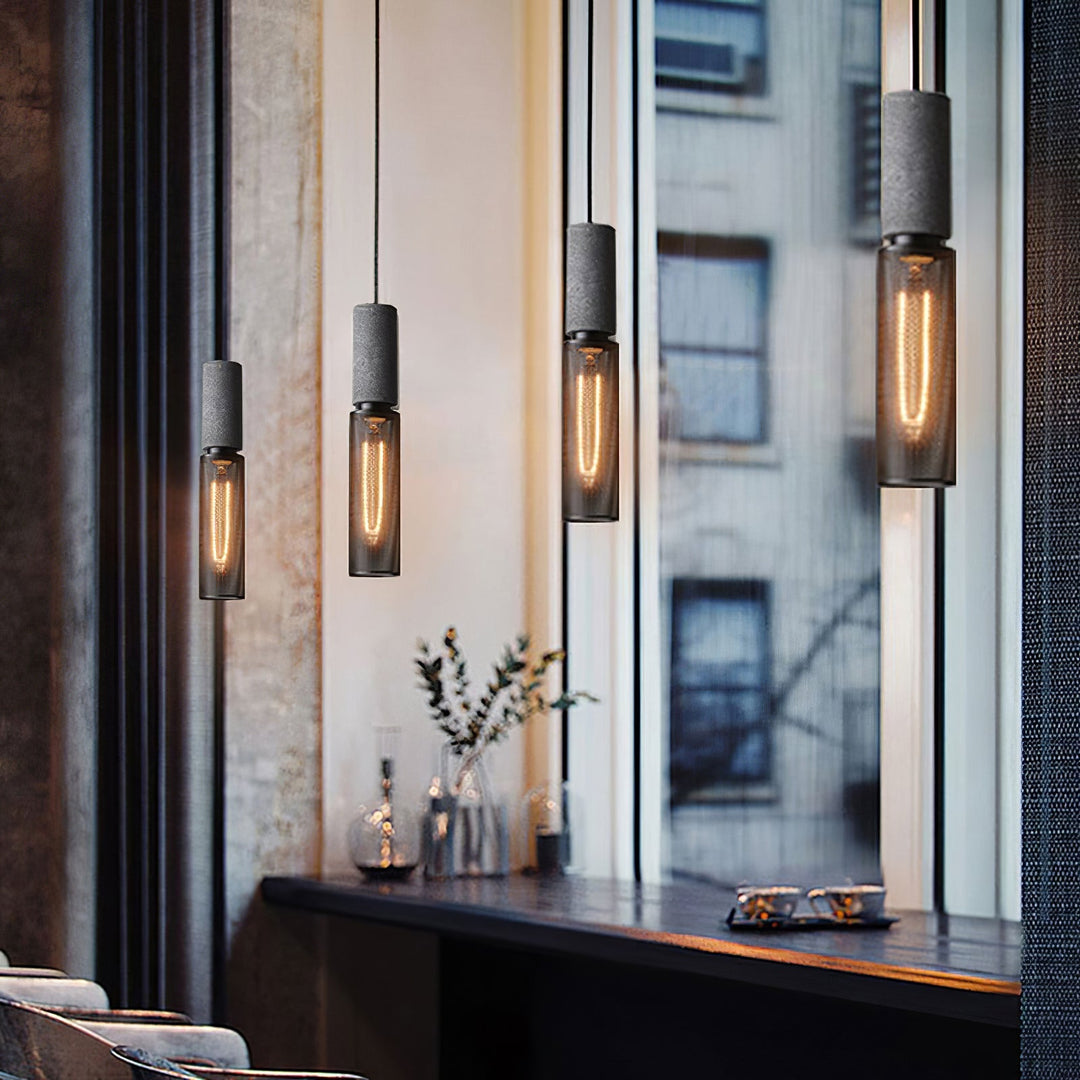 Pendant Light Cement Metal 9.8 in Adjustable Indoor Ceiling Lamp Black Grey Dining Kitchen Bedroom Accent | Kalsten