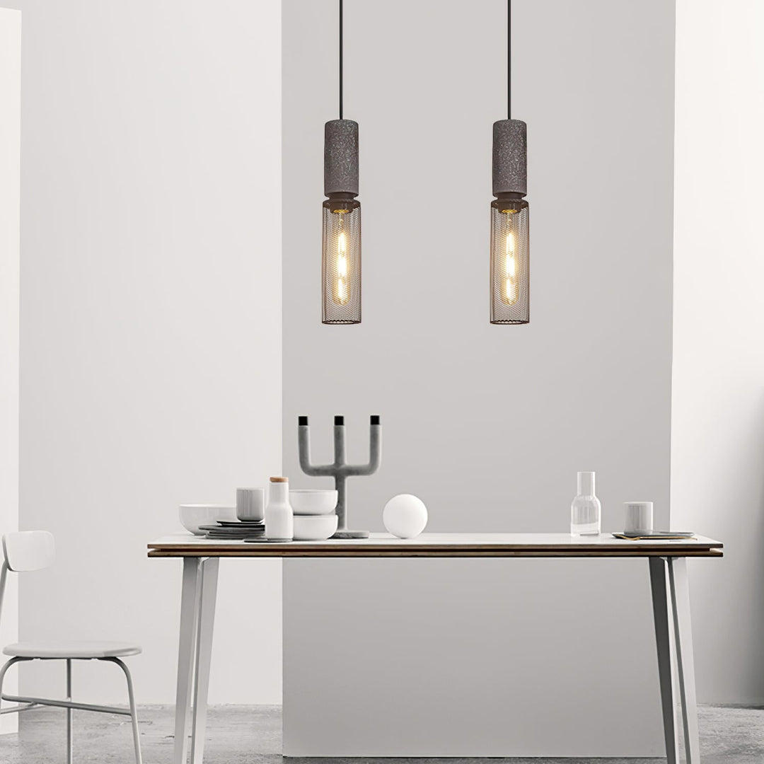 Pendant Light Cement Metal 9.8 in Adjustable Indoor Ceiling Lamp Black Grey Dining Kitchen Bedroom Accent | Kalsten