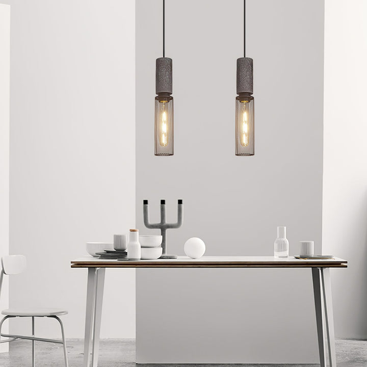 Pendant Light Cement Metal 9.8 in Adjustable Indoor Ceiling Lamp Black Grey Dining Kitchen Bedroom Accent | Kalsten