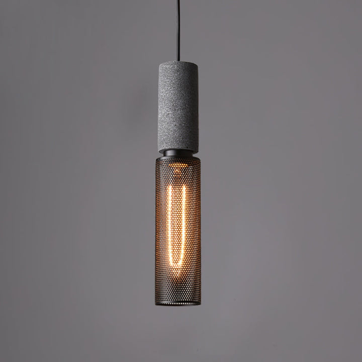 Pendant Light Cement Metal 9.8 in Adjustable Indoor Ceiling Lamp Black Grey Dining Kitchen Bedroom Accent | Kalsten