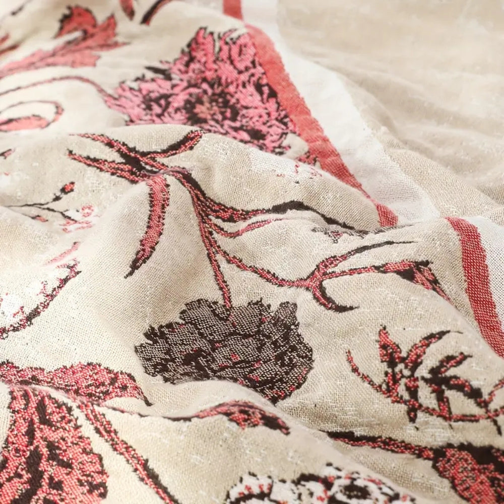 Cotton Blanket, Floral Design, Lightweight, 79x90.5, Machine Washable
