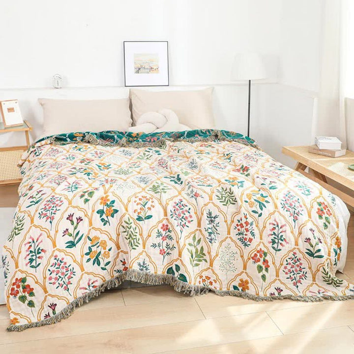 Cotton Blanket, Reversible Floral Pattern, Lightweight