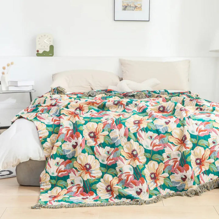 Cotton Blanket with Floral Design, Breathable, 79"x90.5"