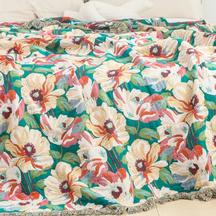 Cotton Blanket with Floral Design, Breathable, 79"x90.5"