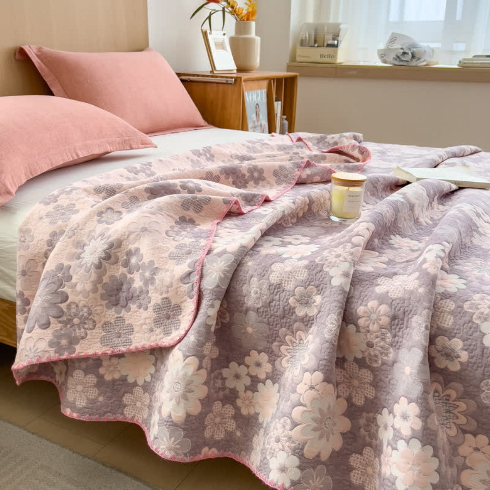 Cotton Gauze Blanket, Reversible Floral Design, Lightweight