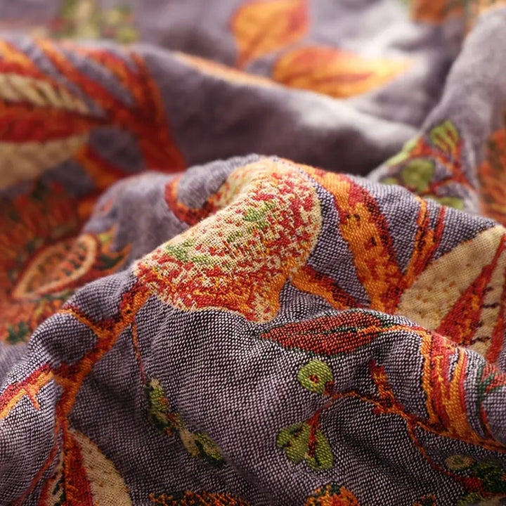 Cotton Tassel Blanket, Floral Jacquard Design, Lightweight, Reversible