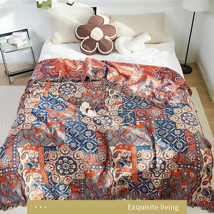 Cotton Throw Blanket, Floral Jacquard Design, Lightweight, 100% Cotton