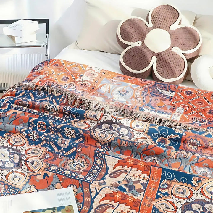 Cotton Throw Blanket, Floral Jacquard Design, Lightweight, 100% Cotton